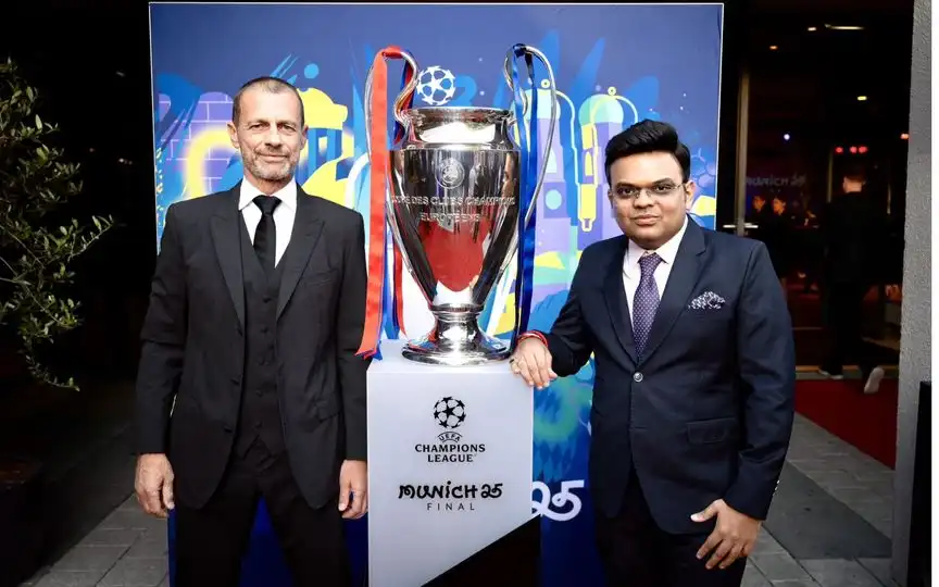 Cricket Fever In UCL! Jay Shah Poses With UEFA President Ahead Of PSG vs Inter Milan Final